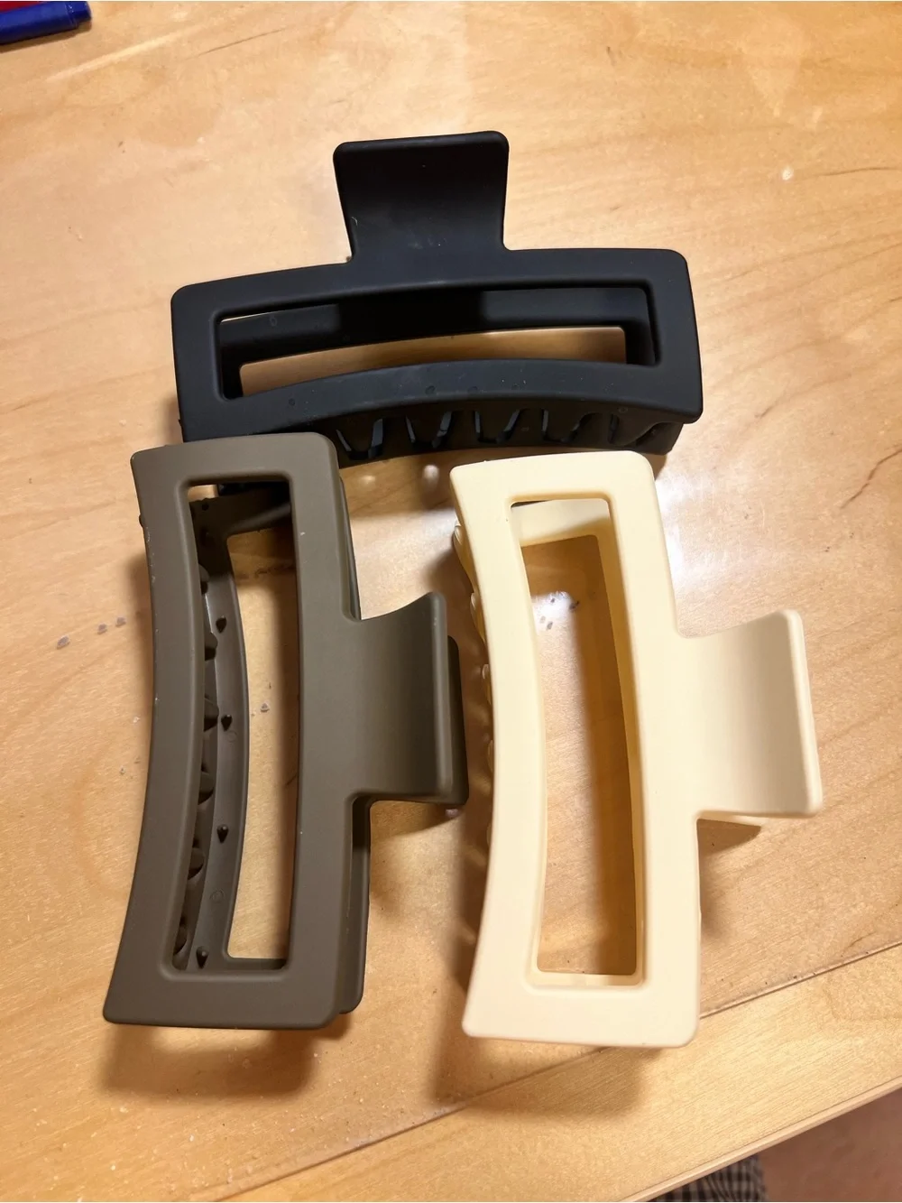 Matte Black, Olive and Cream Large Hair Claw Clip Trio - Neutral Everyday Hold